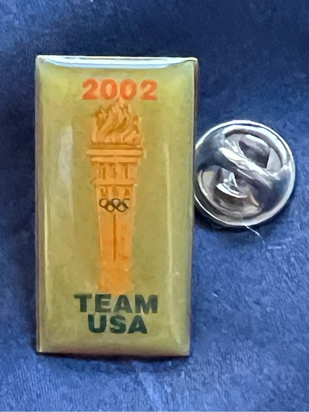 Olympic Memorabilia 2002 Rectangular Metal Pin with Stamped Markings